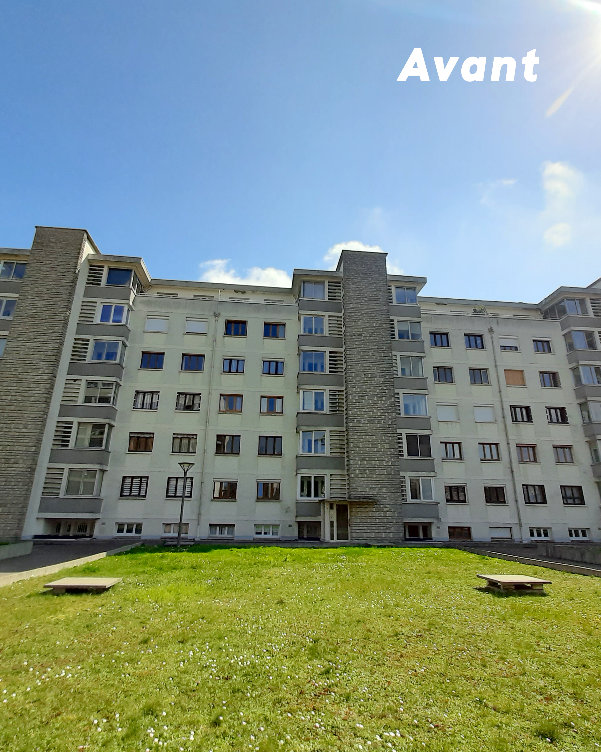 Chantier de rénovation énergétique et d’isolation thermique par l’extérieur réalisé par le Groupe Morin sur la résidence Bel Horizon près de Rouen.